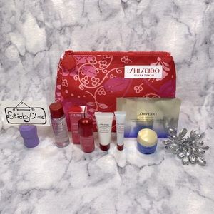 SHISEIDO Skincare Set-Red Floral Pouch,Cleanser,Eye Serum&Mask,FirmCream-7pc-NEW